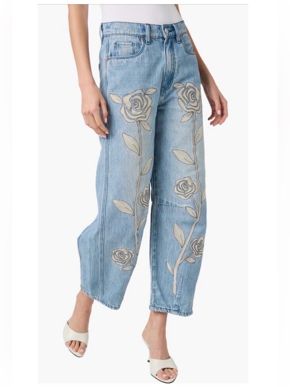 BLANK NYC floral‎ embroidered barrel leg jeans